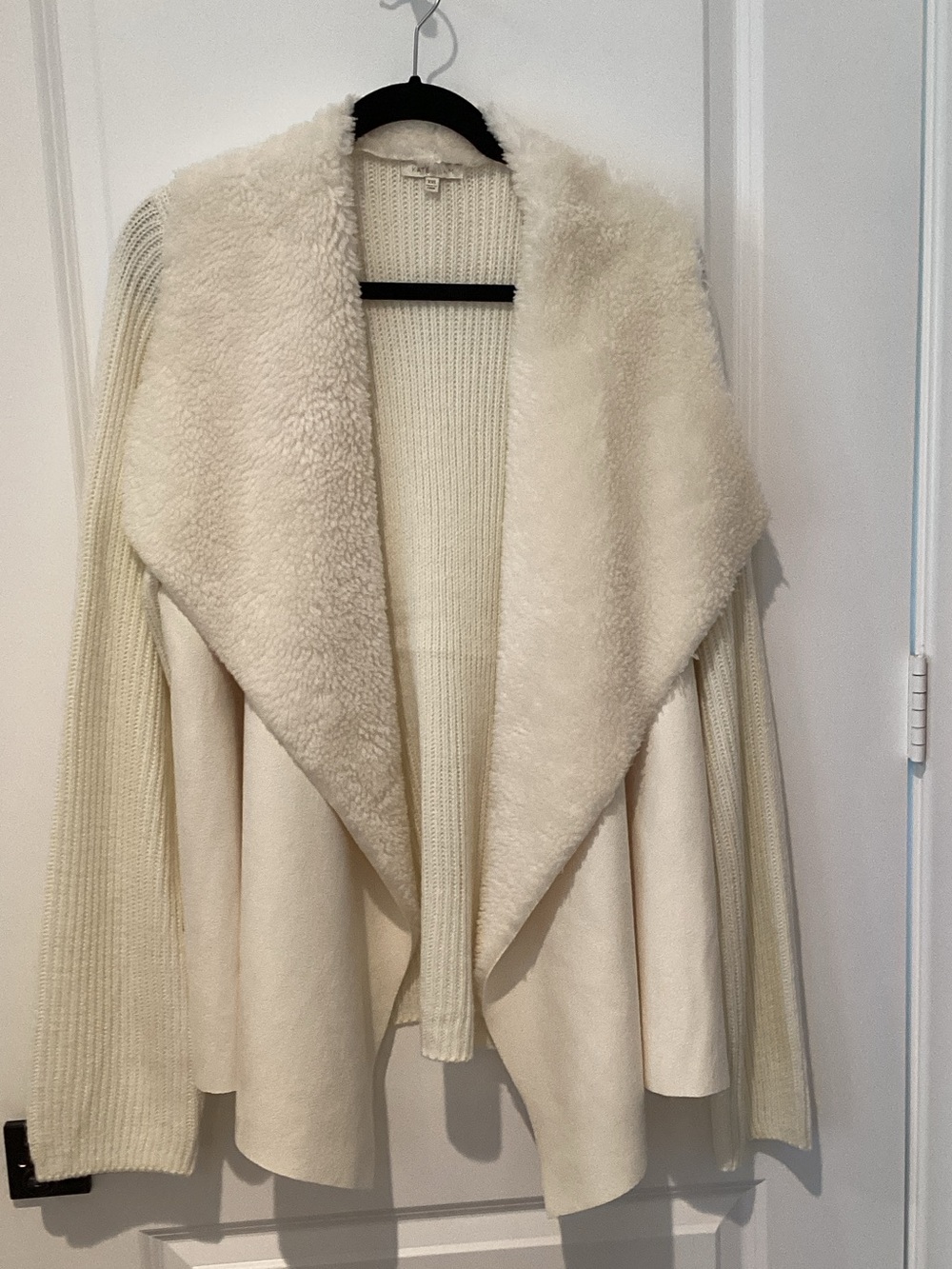 Cream Faux-Shearling Draped Open Front Jacket